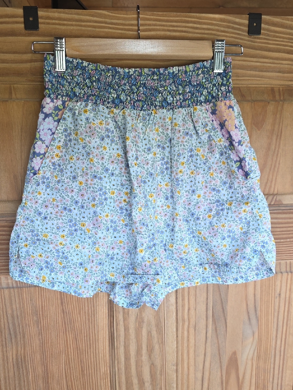 American Eagle Outfitters Floral Smocked Waist Shorts - Light Blue Pink Yellow